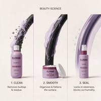 Clean, smooth and seal shown as three steps on a single hair strand